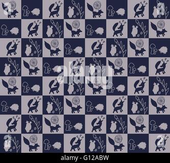 Tiermuster mit wilden Tieren. Tiere Fuchs, Igel, Eule in einem Vektor-Illustration. Geeignet für Drucke, Scrapbooking, fab Stock Vektor