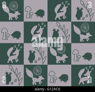 Tiermuster mit wilden Tieren. Tiere Fuchs, Igel, Eule in einem Vektor-Illustration. Geeignet für Drucke, Scrapbooking, fab Stock Vektor