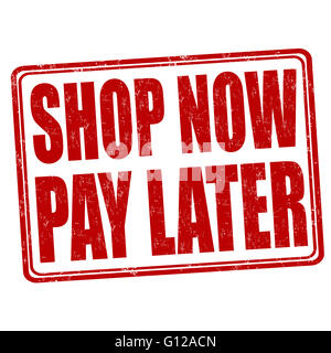 Shop jetzt bezahlen später Grunge-Stempel auf weißem Hintergrund, Vektor-illustration Stockfoto