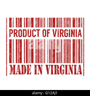 Produkt von Virginia, hergestellt in Virginia Barcode Grunge Stempel auf weißem Hintergrund, Vektor-illustration Stockfoto