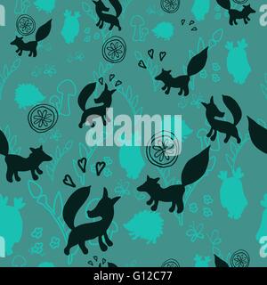 Tiermuster mit wilden Tieren. Tiere Fuchs, Igel, Eule in einem Vektor-Illustration. Geeignet für Drucke, Scrapbooking, fab Stock Vektor