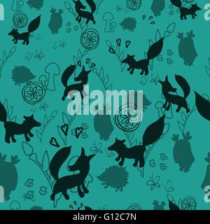 Tiermuster mit wilden Tieren. Tiere Fuchs, Igel, Eule in einem Vektor-Illustration. Geeignet für Drucke, Scrapbooking, fab Stock Vektor