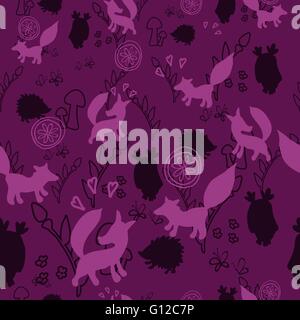 Tiermuster mit wilden Tieren. Tiere Fuchs, Igel, Eule in einem Vektor-Illustration. Geeignet für Drucke, Scrapbooking, fab Stock Vektor