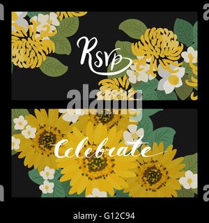 Sonnenblume, Narzisse, Erdbeere Blumen retro Vintage Blumenkarte, Vektor-illustration Stock Vektor