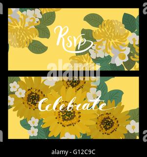 Sonnenblume, Narzisse, Erdbeere Blumen retro Vintage Blumenkarte, Vektor-illustration Stock Vektor