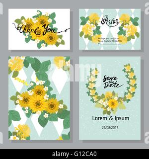 Sonnenblume, Narzisse, Erdbeere Blumen retro Vintage Blumenkarte, Vektor-illustration Stock Vektor