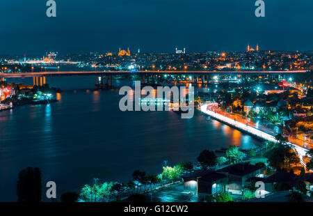 Halic Brücke Stadtbild von Pierre Loti-Hügel. Istanbul Türkei. Stockfoto
