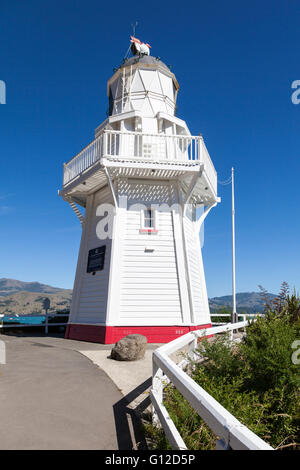 Historischen Akaroa Leuchtturm, Akaroa, Neuseeland Stockfoto