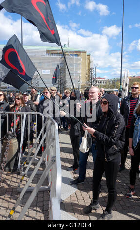 ANTIFA Extreme links auf Zähler Demonstration, Göteborg, Schweden, 23. April 2016 Stockfoto