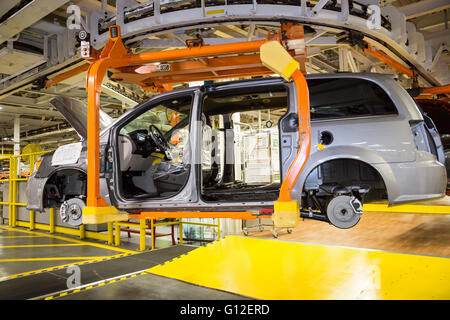 Windsor, Ontario Kanada - Fiat Chrysler Automobiles Windsor Montagewerk, wo FCA Dodge Grand Caravan baut. Stockfoto