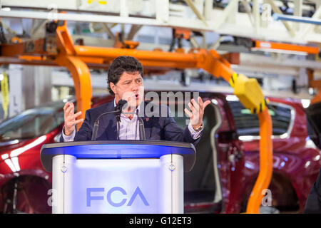 Windsor, Ontario Kanada - Jerry Dias, Präsident der Unifor, die Union der kanadischen Autoarbeiter, vertritt spricht bei Fiat Chry Stockfoto