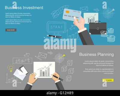 Satz von Inhalten für die Website der Business-Planung und Investitionen Stock Vektor
