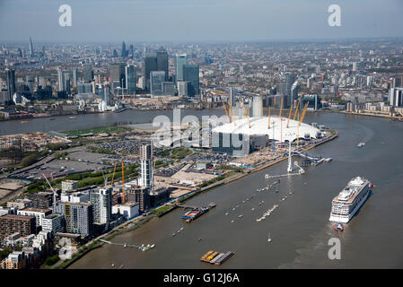 Pic zeigt Greenwich Halbinsel Canary Wharf und die Themse Stockfoto