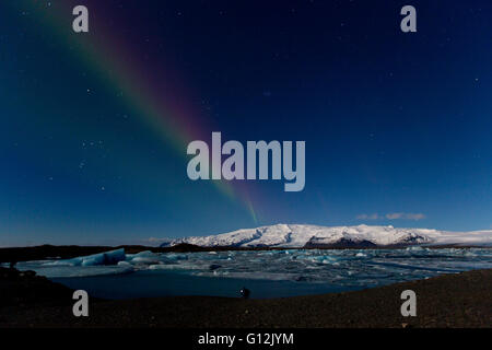 Nordlicht über Joekulsarlon Fluss Gletscherlagune, Aurora Borealis, Vatnajoekull Nationalpark, Island Stockfoto