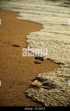Löschen von Spuren am Ufer des Lake Malawi am Cape Maclear Wellen Stockfoto