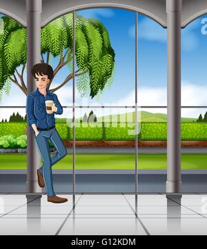 Mann, Kaffee trinken, durch die Fenster-illustration Stock Vektor