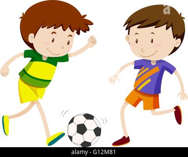 Zwei Jungen spielen Fußball-Illustration Stock Vektor