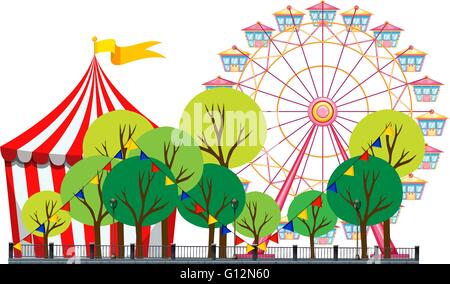 Zirkusszene mit Zelt und Riesenrad illustration Stock Vektor