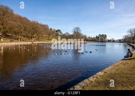 Cyfarthfa Park See an einem sonnigen Tag Stockfoto