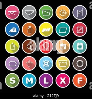 Tuch-Pflege-Schild flach Symbole mit langen Schatten, Lager Vektor Stock Vektor