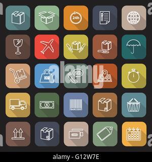 Versand Linie flach Symbole mit langen Schatten, Lager Vektor Stock Vektor