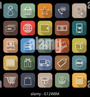 E-Commerce Linie Symbole mit langen Schatten, Lager Vektor Stock Vektor