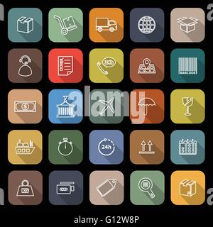 Logistik line flach Symbole mit langen Schatten, Lager Vektor Stock Vektor