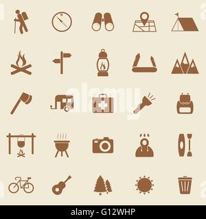 Trekking farbige Icons auf braunem Hintergrund, Lager Vektor Stock Vektor