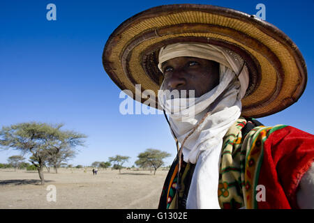 Wodaabe-Bororo Mann für die jährliche Gerewol. Diffa. Sahel. Niger Stockfoto