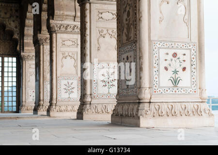 Detail der Pietra Dura auf Hall der privaten Publikum in das Rote Fort in Delhi, Indien Stockfoto