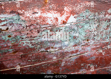 Alte rostige Holzboot Farbe verschüttet Oberfläche Closeup Hintergrund als Textur Stockfoto