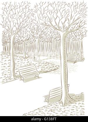 Vektor-Illustration der Park im Herbst im Linienmodus Kunst Stock Vektor