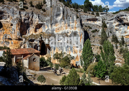 San Bartolome Eremitage. Cañon del Rio Lobos, natürlichen Park von Soria, Provinz Kastilien und Leon, Spanien Stockfoto