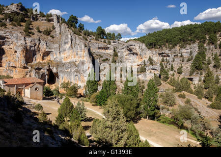 San Bartolome Eremitage. Cañon del Rio Lobos, natürlichen Park von Soria, Provinz Kastilien und Leon, Spanien Stockfoto