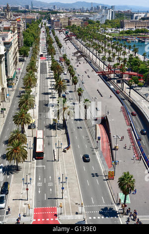 Passeig de Colom. Blick vom Aussichtspunkt des Kolumbus-Denkmal. Barcelona, Katalonien, Spanien, Europa Stockfoto