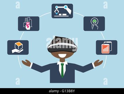 Virtual Reality für industrielle Internet der Dinge (IOT) und erweiterte Geschaftsautomatisierung Stock Vektor