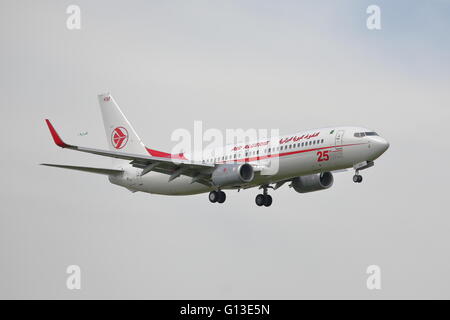 Air Algerie Boeing 737 - 8 6 7 t-VKM landet auf dem Flughafen London Heathrow, Vereinigtes Königreich Stockfoto