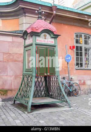 historischen Telefonzelle gesehen in Stockholm, die Hauptstadt von Schweden Stockfoto