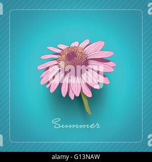 Vector Design-moderne Karte mit Hand gezeichnet Daisy Blume auf blauem Hintergrund. Stock Vektor