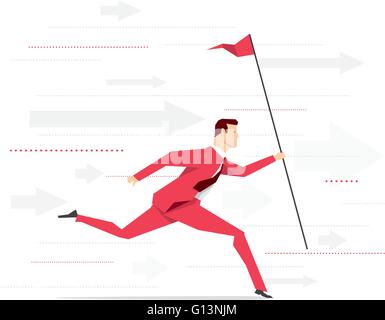 Roten Anzug Geschäftsmann mit Flagge. Vektor-Illustration Konzept. Stock Vektor