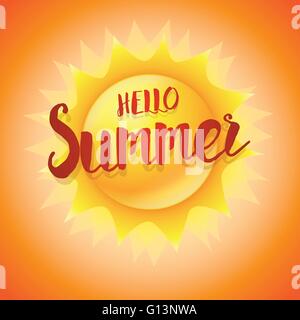 Vektor-Sommer-Konzeption. Hallo Sommer Text auf cutty Sonne Illustration. Stock Vektor