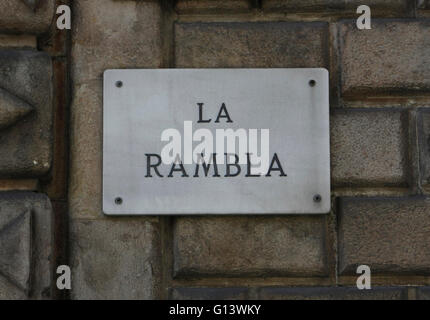 La Rambla Straßenschild, Barcelona, Spanien Stockfoto