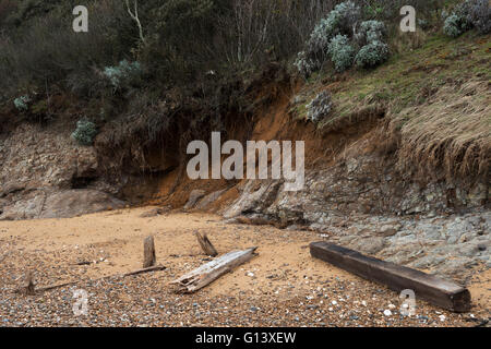 Auswirkungen der Küstenerosion, Bawdsey Fähre, Suffolk, UK. Stockfoto