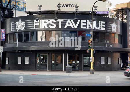 Das äußere des First Avenue & 7th Street Eintrag Nachtclub in der Innenstadt von Minneapolis, Minnesota Stockfoto