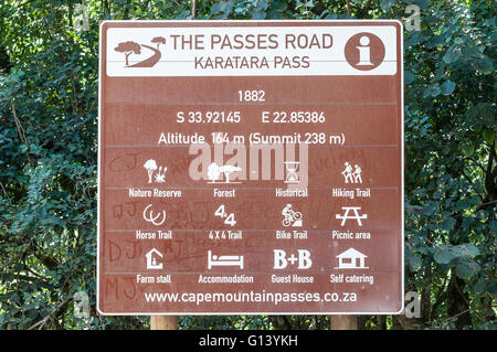 KARATARA, Südafrika - 4. März 2016: Informationstafel an der historischen Karatara-Pass auf die Seven Passes Road Stockfoto