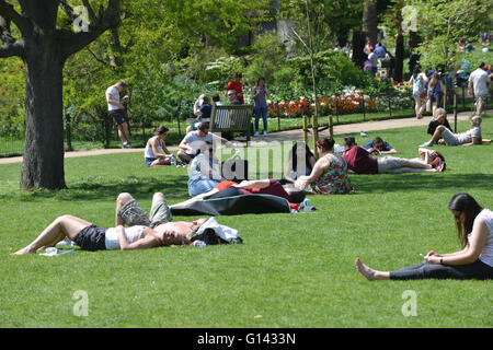 St James Park, London, UK. 8. Mai 2016. Heiß und sonnig in London als Menschen genießen das St. James's Park in der Sonne. Bildnachweis: Matthew Chattle/Alamy Live-Nachrichten Stockfoto