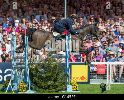 Badminton House, Badminton, UK. 8. Mai 2016. Mitsubishi Motors Badminton Horse Trials. Tag 5. Andreas Ostholt (GER) ‘So ist Et' während des Show Jumping Bestandteils der Mitsubishi Motors Badminton Horse Trials zu fahren. Bildnachweis: Aktion Plus Sport/Alamy Live-Nachrichten Stockfoto