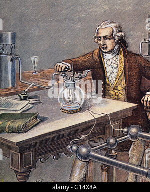 Lavoisier in seinem Labor. Antoine-Laurent Lavoisier (26. August 1743 - 8. Mai 1794) war ein französischer Chemiker, der als der Begründer der modernen Chemie gilt. Er änderte die Wissenschaft aus einem qualitativen zu einer quantitativen. Er ist bekannt für seine Entdeckung o Stockfoto