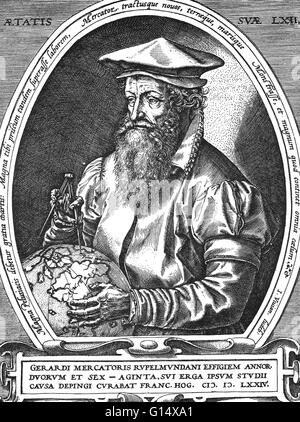 Gerardus Mercator (5 März 1512 - Dezember 2,1594) war ein flämischer Kartograph. Er wurde geboren, Gerard de Gemor oder de Cremer (Mercator ist die latinisierte Form seines Namens). Mercator des Astronoms begann, als er eine Landkarte von Palästina im Jahre 1537 produziert. Im Jahre 1538 er prod Stockfoto