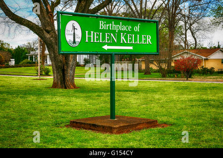 Ivy Green, der Geburtsort und Kindheit Zuhause von Helen Keller Zeichen in Tuscumbia, Alabama Stockfoto